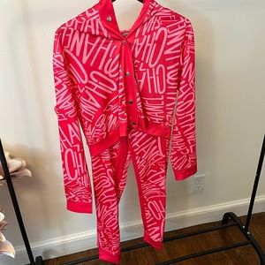 Pink “Chanel script” jumpsuit